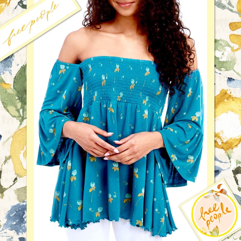 Free People Lana Off the Shoulder Tunic Turquoise - Picture 6 of 8